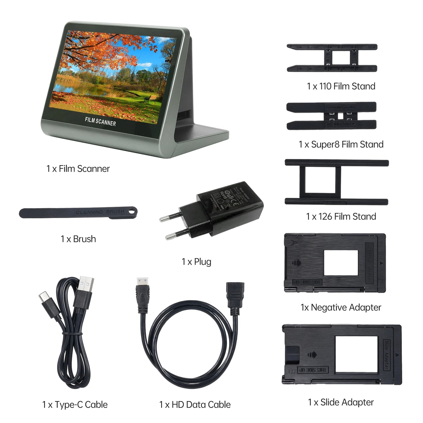 Bisofice 7'' LCD Screen Film Slide Scanner for 135 Film 126KPK /110 Film/Super8/ Monochrome/Slide to Digital JPEG Photos 16GB Oasis Select Blue EU