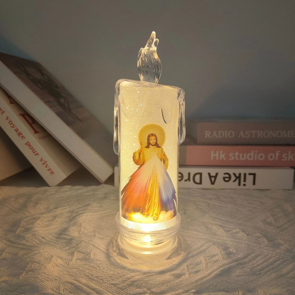Jesus Virgin Christ Lamp Romantic Tealight Electronic Flameless LED Devotional Prayer Candles Light Religious Decoration Oasis Select 06