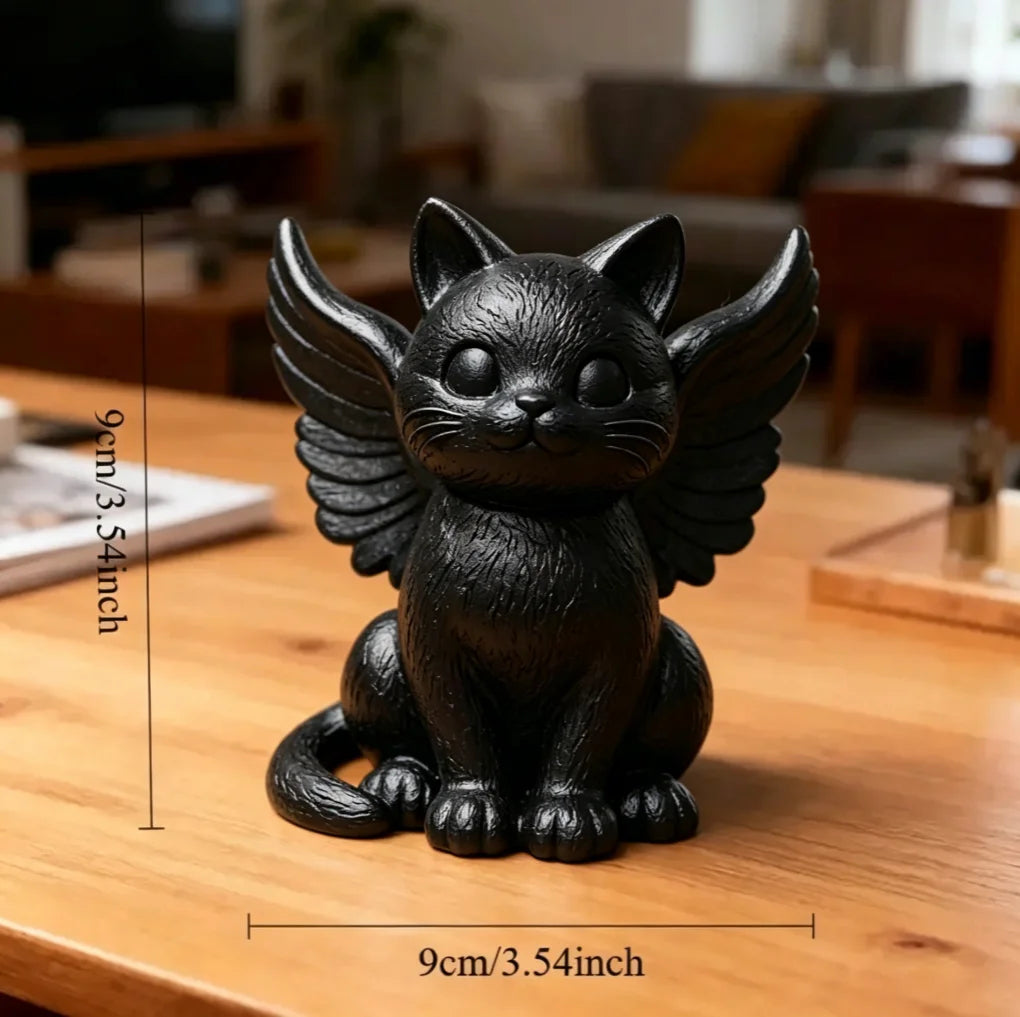 Sweet Angel Cat Figurine Winged Kitten Statue Cute Animal Pet Memorial Ornaments for Home Office Desk Bedroom Garden Decor Gifts Oasis Select Angel Cat Black 9xx9x5.9cn