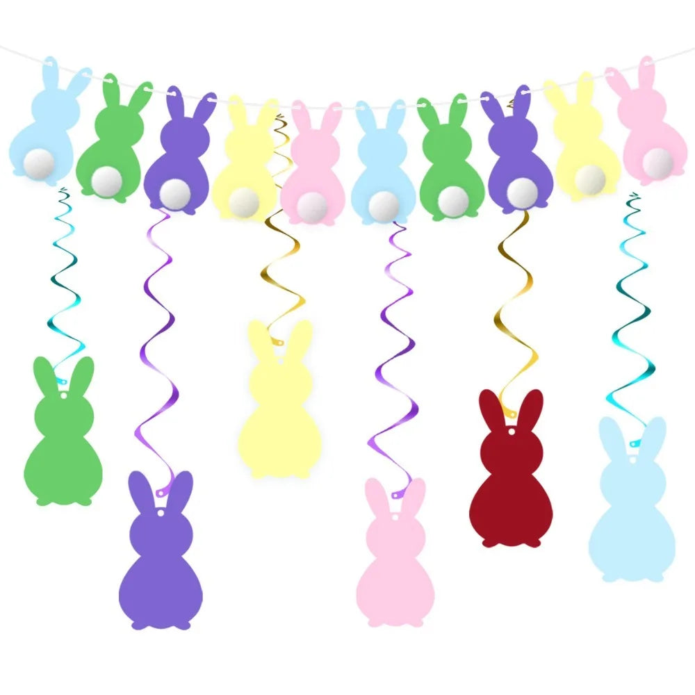 Easter Hanging Bunny Spiral Decor Set | Colorful Paper Garland