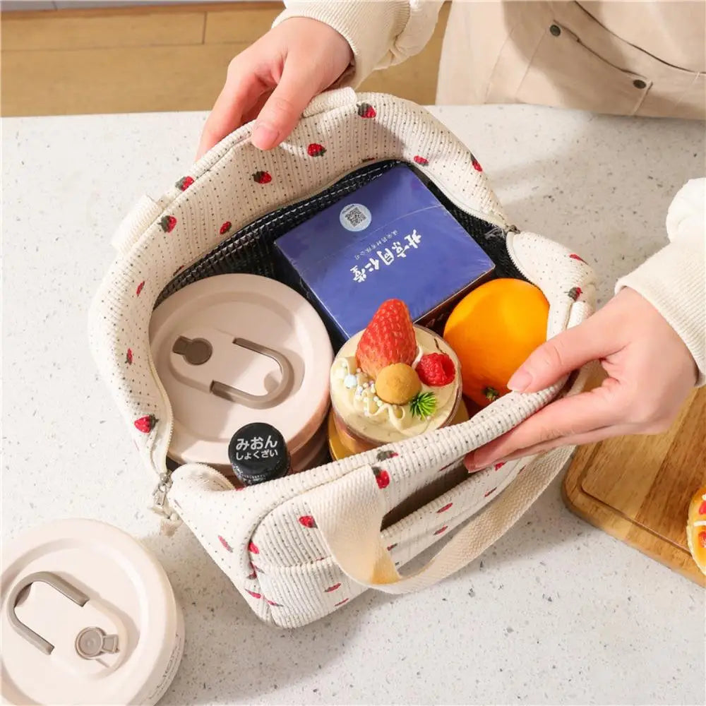 Floral Corduroy Lunch Bag Printed Food Handbags Portable Thermal Lunch Box Bag Waterproof Office Cooler Ice Insulated Case Oasis Select