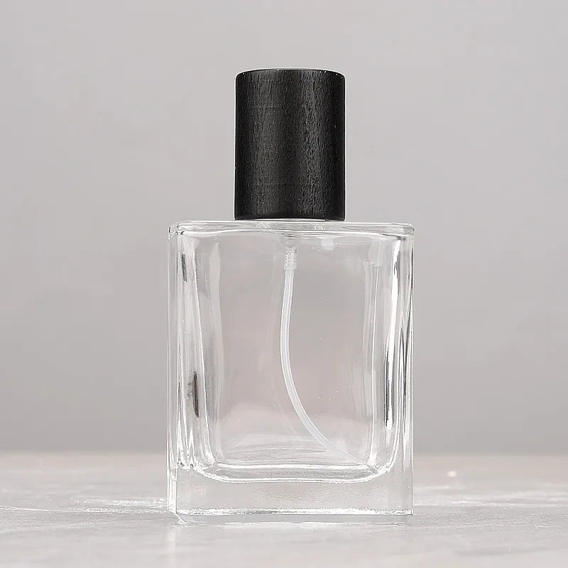 30ml Refillable Square Glass Perfume Bottle | Wooden Cap