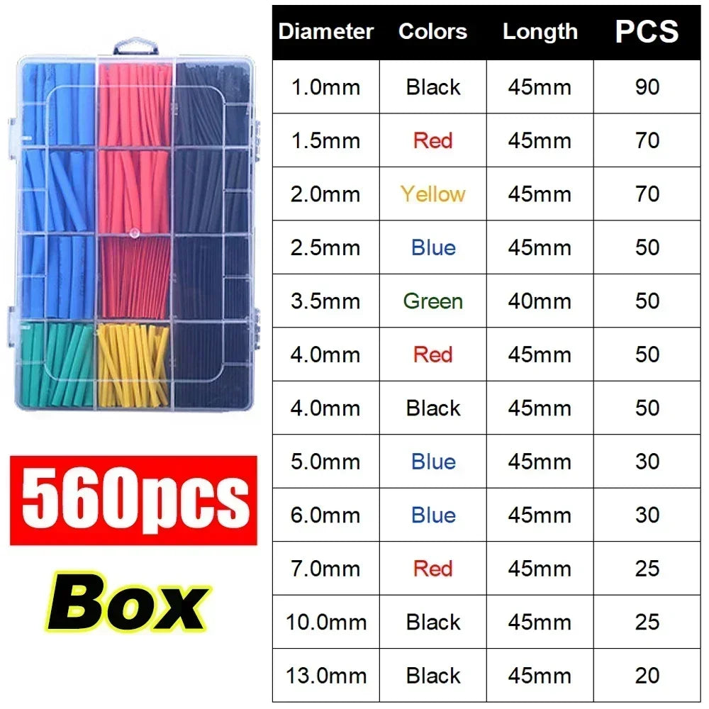 127/164/328/560/650/800PCS Heat Shrink Tube Shrinking Assorted Polyolefin Insulation Sleeving Wire Cable Sleeves Wrap
