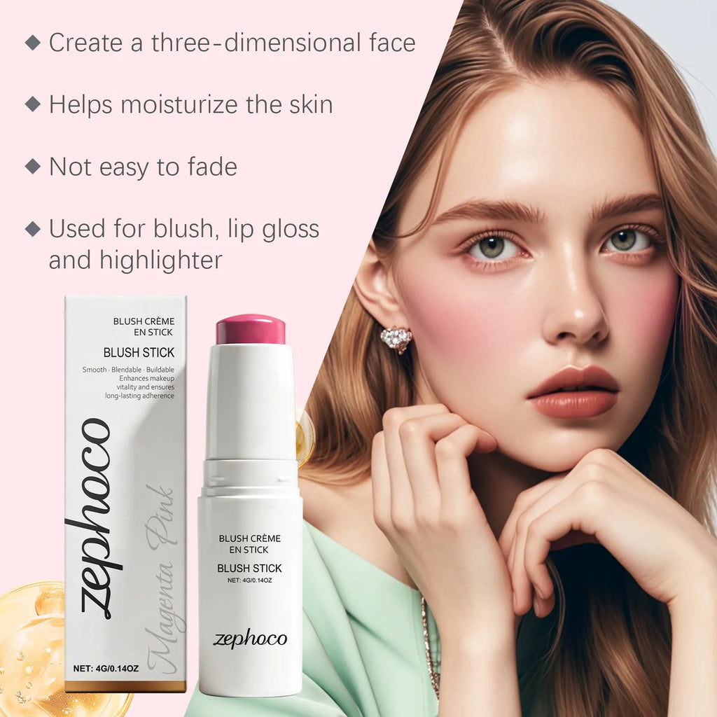 Portable Cream Blush Stick Soft Mist Finish Hydrating Long-Wear Blendable Smooth Lightweight On-the-Go Cheek Blush Oasis Select