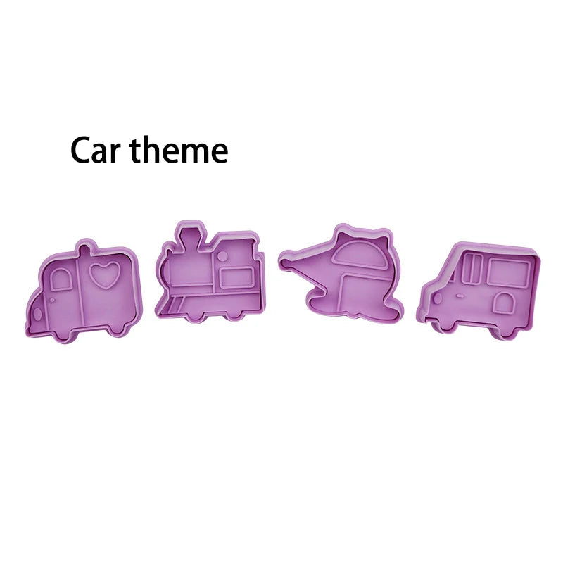 3D Cartoon Cookie Cutter Stamp Set – 4-Piece DIY Baking Mould Cookie Cutter Mould Set Oasis Select car