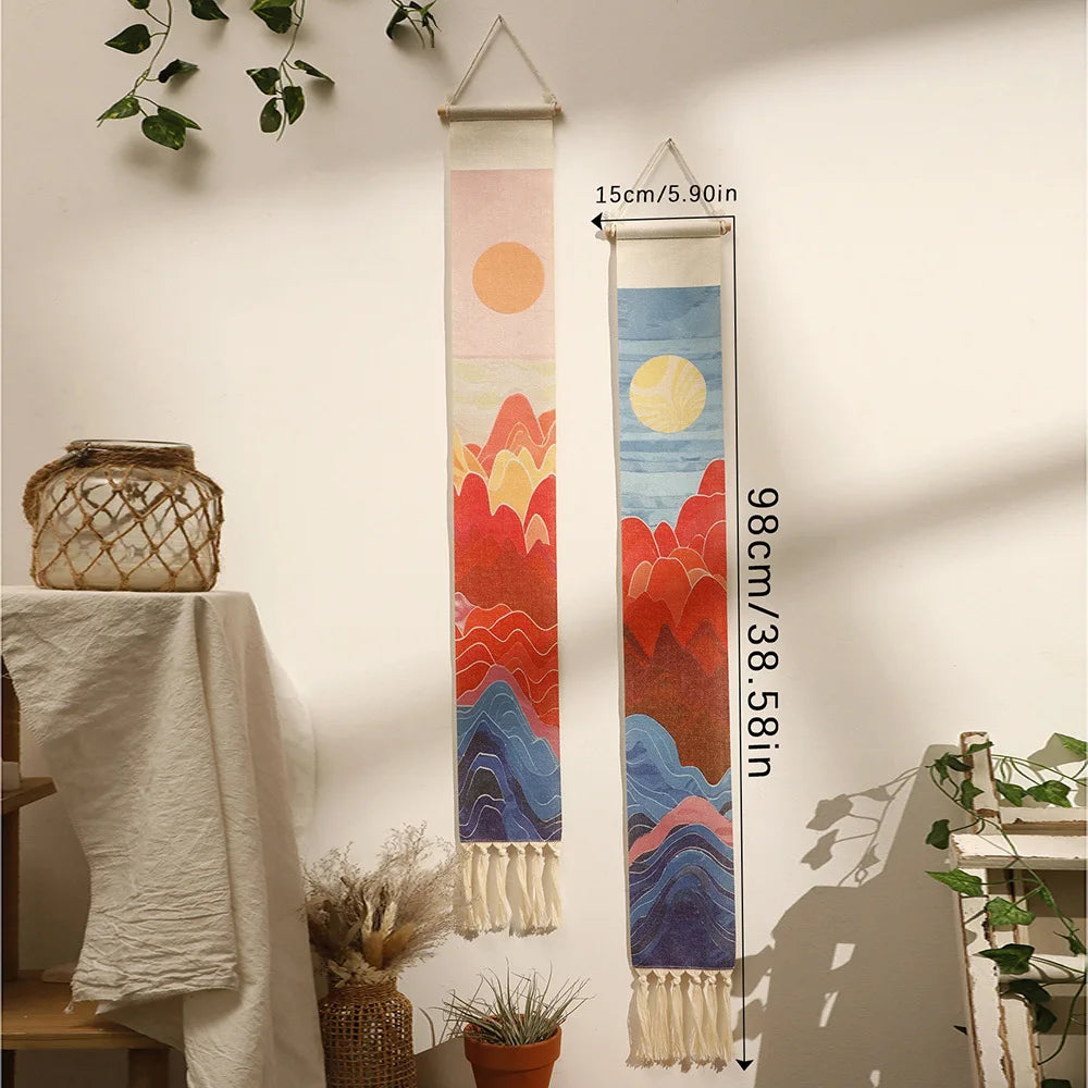 Handwoven Linen Vertical Fringe Tapestry Simple Studio Bedroom Living Room Background Wall Decoration Home Decor Oasis Select