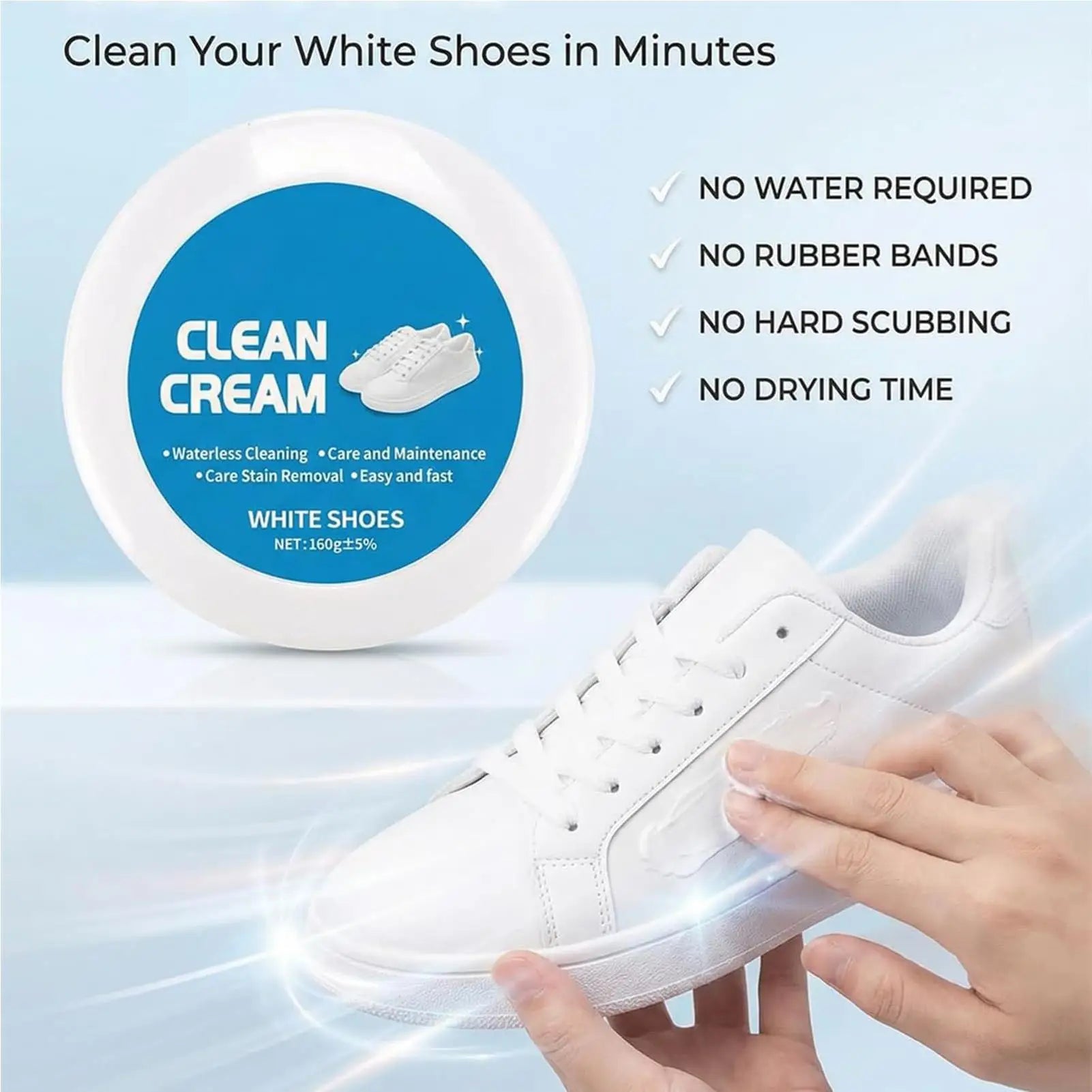 160g White Shoes Cleaning Cream Stains Remover Shoes Whitening All-Purpose Cleansing Cream With Wipe Sponge For Shoes Sneakers Oasis Select