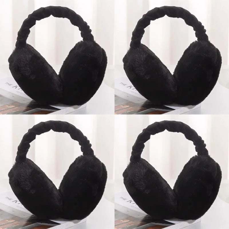 1/2/3/4pcs Solid Color Soft Plush Ear Warmer Winter Warm Earmuffs Fashion Ear Cover Outdoor Protection Ear-Muffs Folding Earflap Oasis Select 4pcs-Black