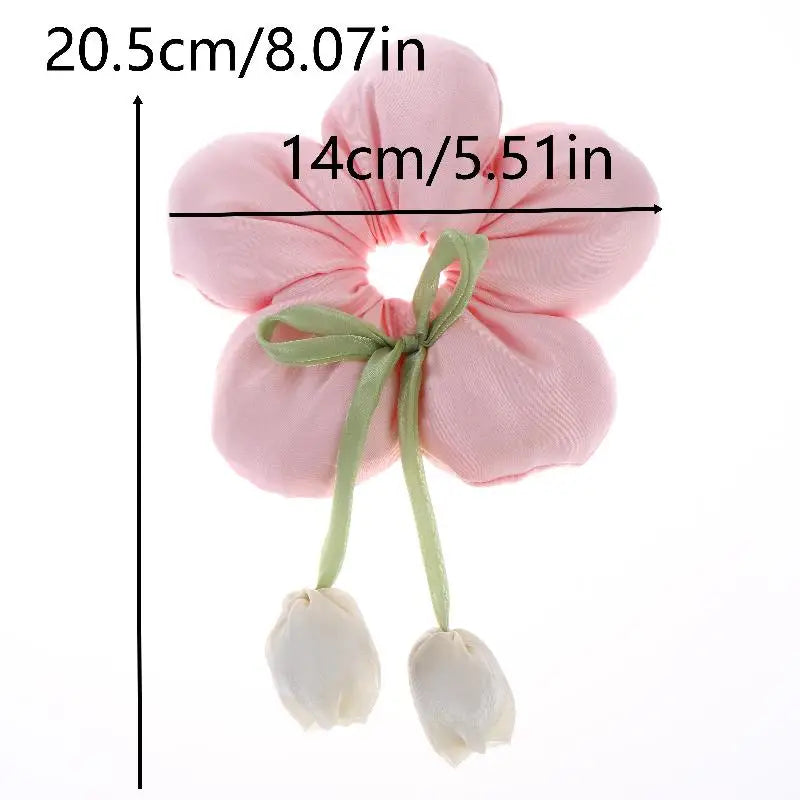 Cute Candy Color Flower Hair Tie Scrunchie Soft Fabric Elastic Ponytail Holder Lovely Hair Accessories For Girls Women Gift Oasis Select
