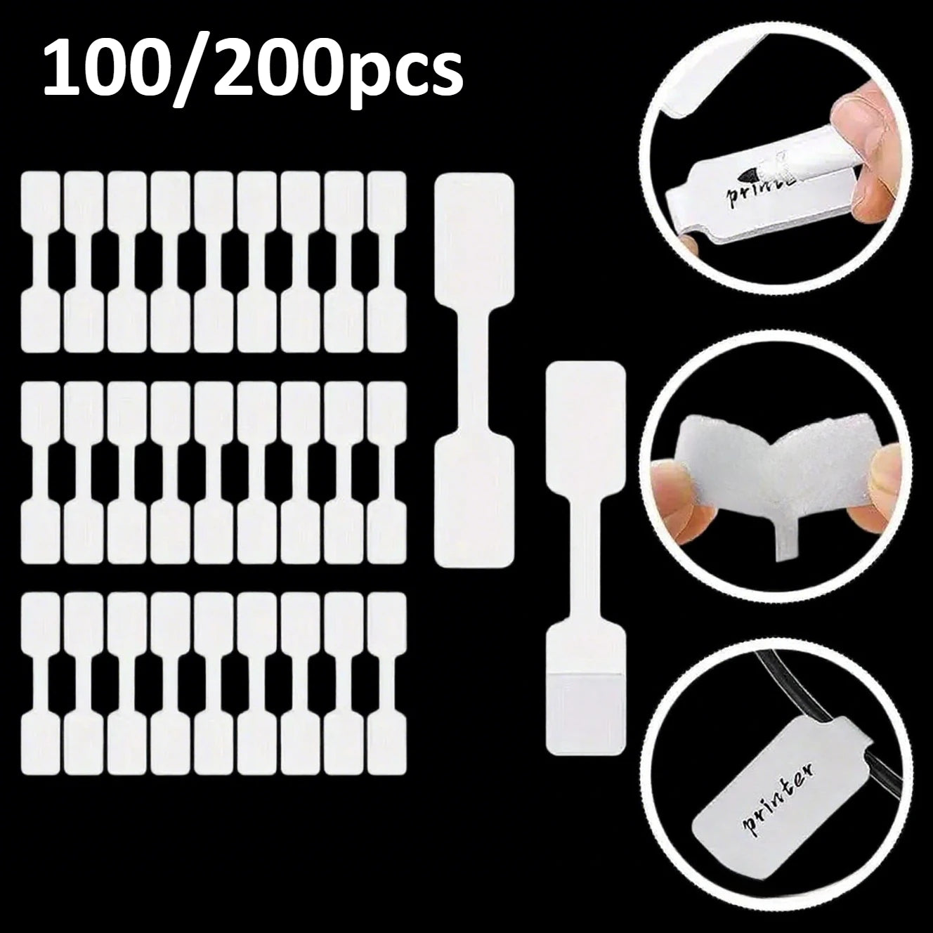 100/200pcs White Self-Adhesive Cable Labels,Writable Cord Tags for Office School Organization, Easy Cable Management,Cable Label Oasis Select