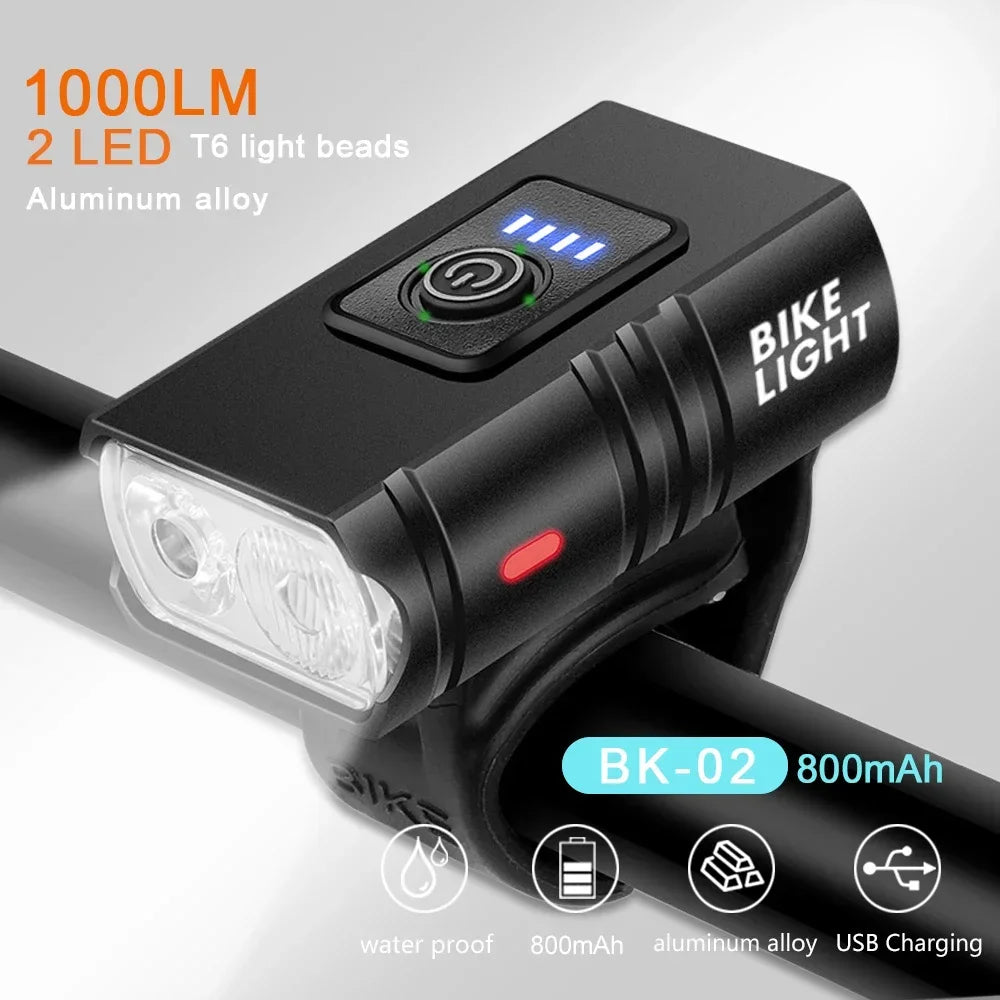 1000LM Bicycle Front Light Bright Bike Led Flashlight Lantern Rechargeable MTB Bike Rear Lamp for Cycling Headlight Christmas Oasis Select