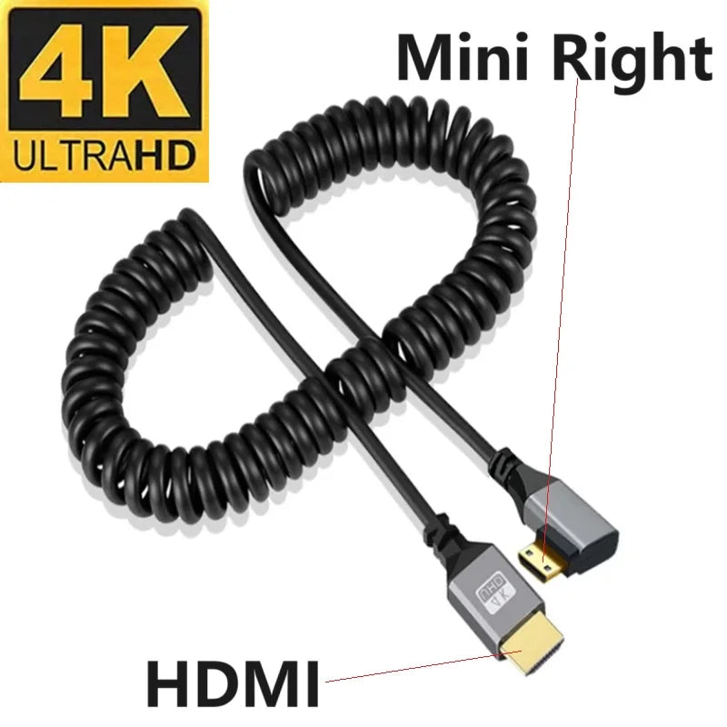 0.5-2.4M 4K60HZ HDMI Flexible Spiral cable mini Micro HDMI-Compatible TO HDMI Minihdmi Microhdmi Coiled Extension Cable Oasis Select Mini HDMI(Right) 0.5-2.4 m