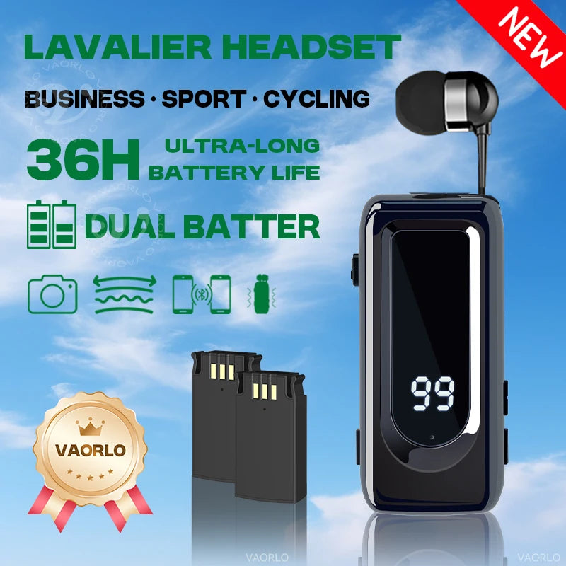 D70Pro Lavalier Business Bluetooth 5.4 Earphones Talk/Music Time 36 Hours LED Digital Display With Mic Noice Cancelling Headset Oasis Select