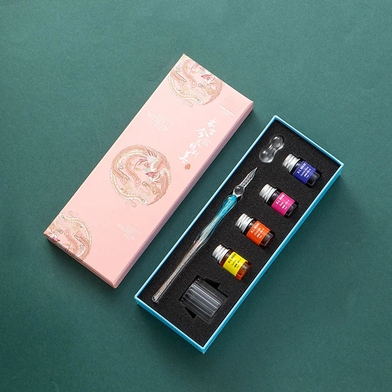 Fantasy glass pen dipped in water, antique style colored ink, crystal signature pen, gift pen dipped in ink set Oasis Select 17