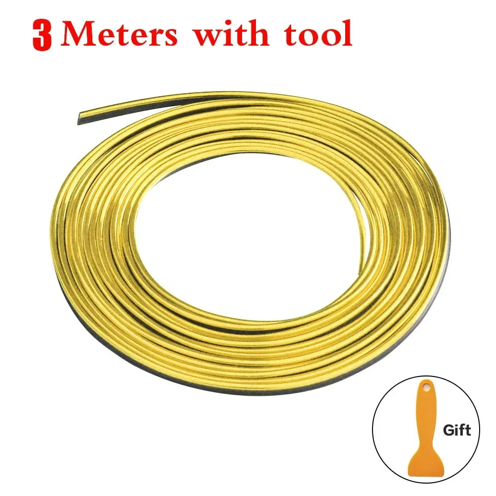 1/2pc Universal Car Moulding Decoration Flexible Strips Interior Auto Mouldings Car Cover Trim Dashboard Door Edgein Car-styling Oasis Select 3M gold