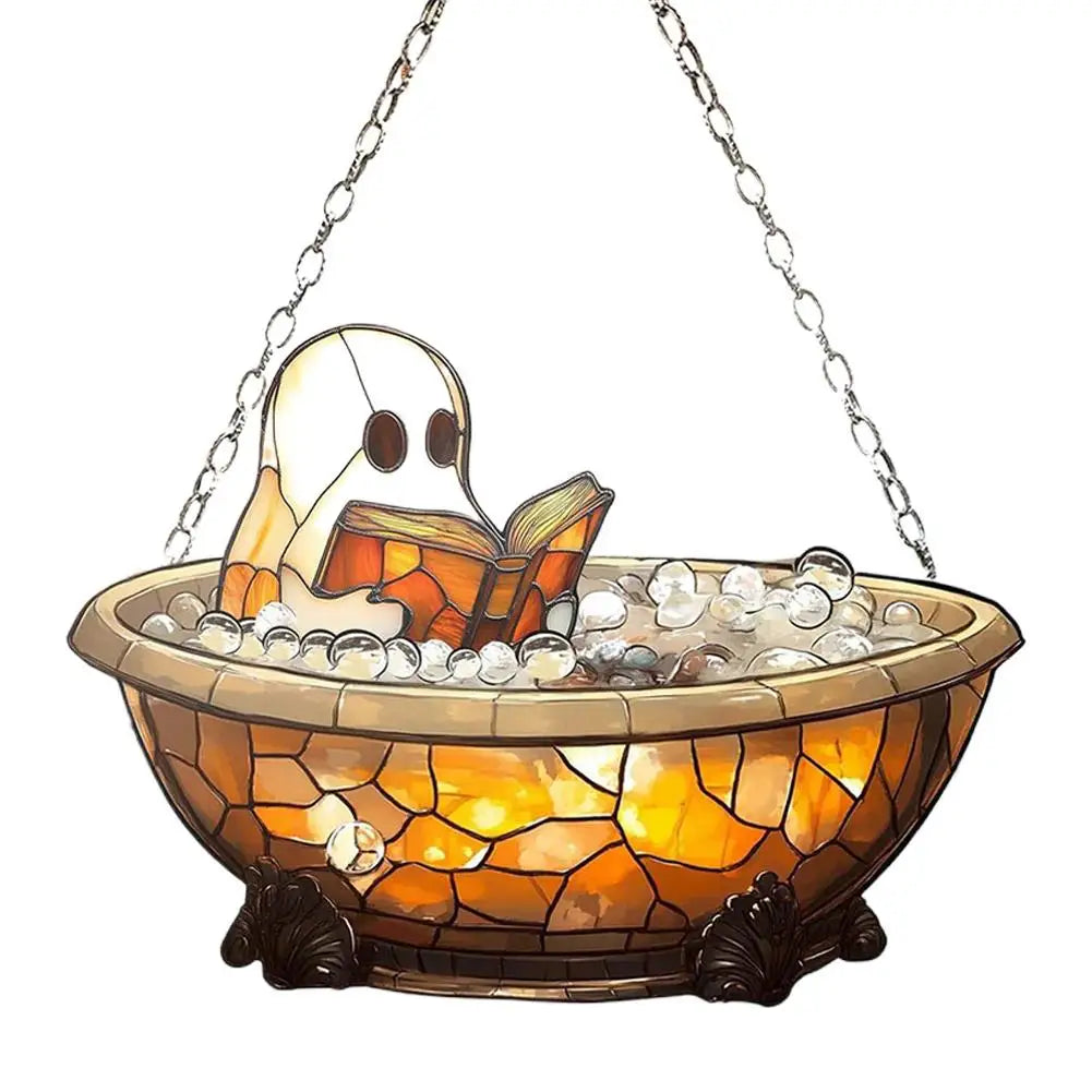 Ghost Reading Book Suncatcher – Acrylic Window Ornament