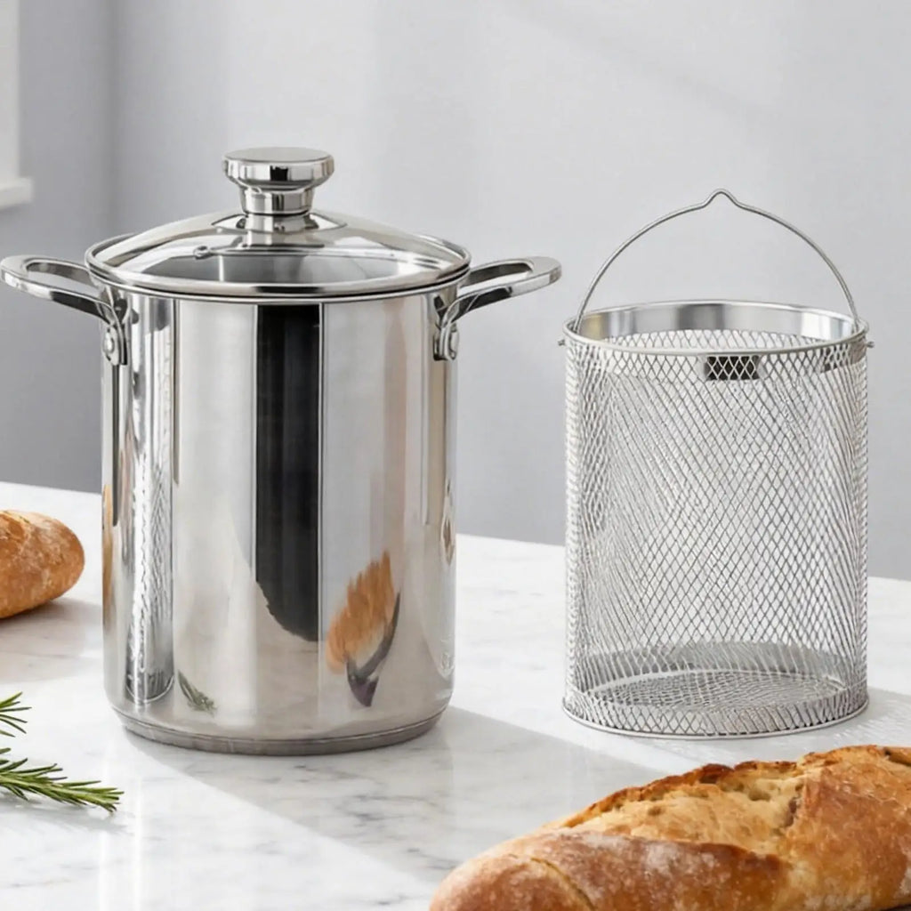 4L Stainless Steel Deep Fryer Oil Save Potato Chip Frying Pot Vegetable Noodle Stewing Pot with Strainer Chicken Cooking Tools Oasis Select