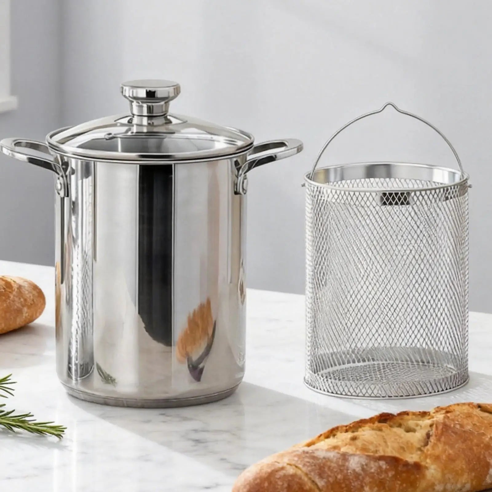 4L Stainless Steel Deep Fryer Oil Save Potato Chip Frying Pot Vegetable Noodle Stewing Pot with Strainer Chicken Cooking Tools Oasis Select