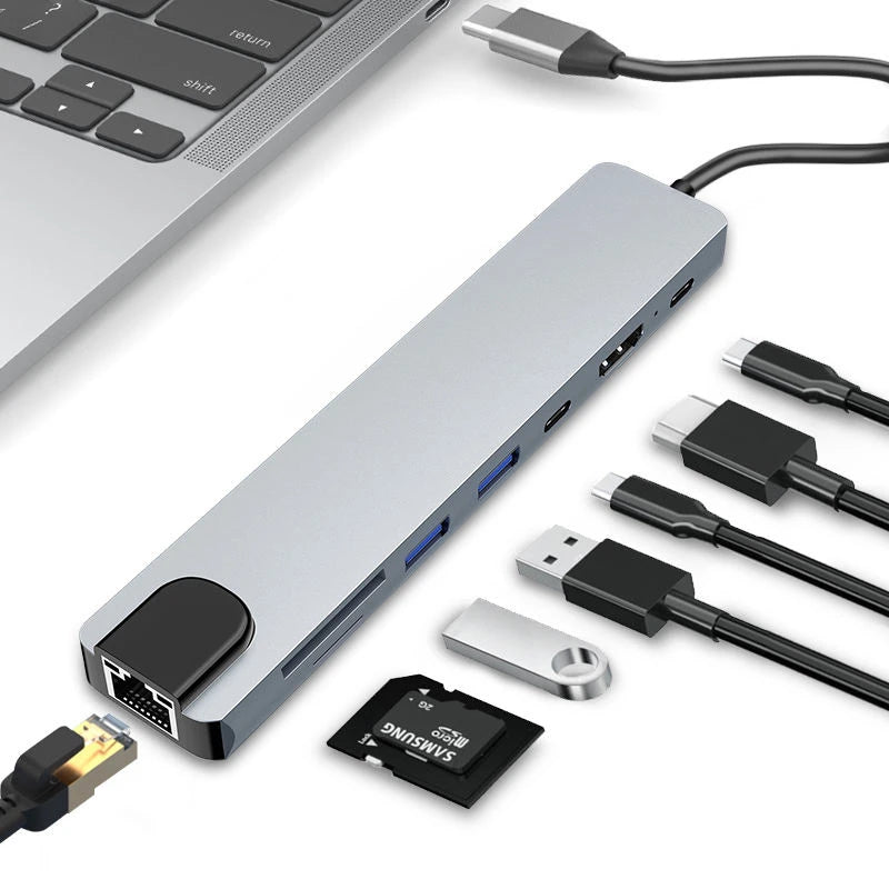 8 in1 USB C HUB 3.0 Type C Splitter 4K Docking Station Laptop Adapter PD SD TF For Macbook Air M1 iPad Pro RJ45 HDMI-Compatible Oasis Select