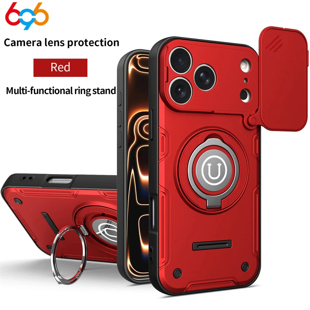 Magnetic Ring Stand Back Cover Shockproof Power Slide Camera Lens Protection For IPhone 17/16/15 Pro Max Cases 17Pro 16Pro 15Pro Oasis Select