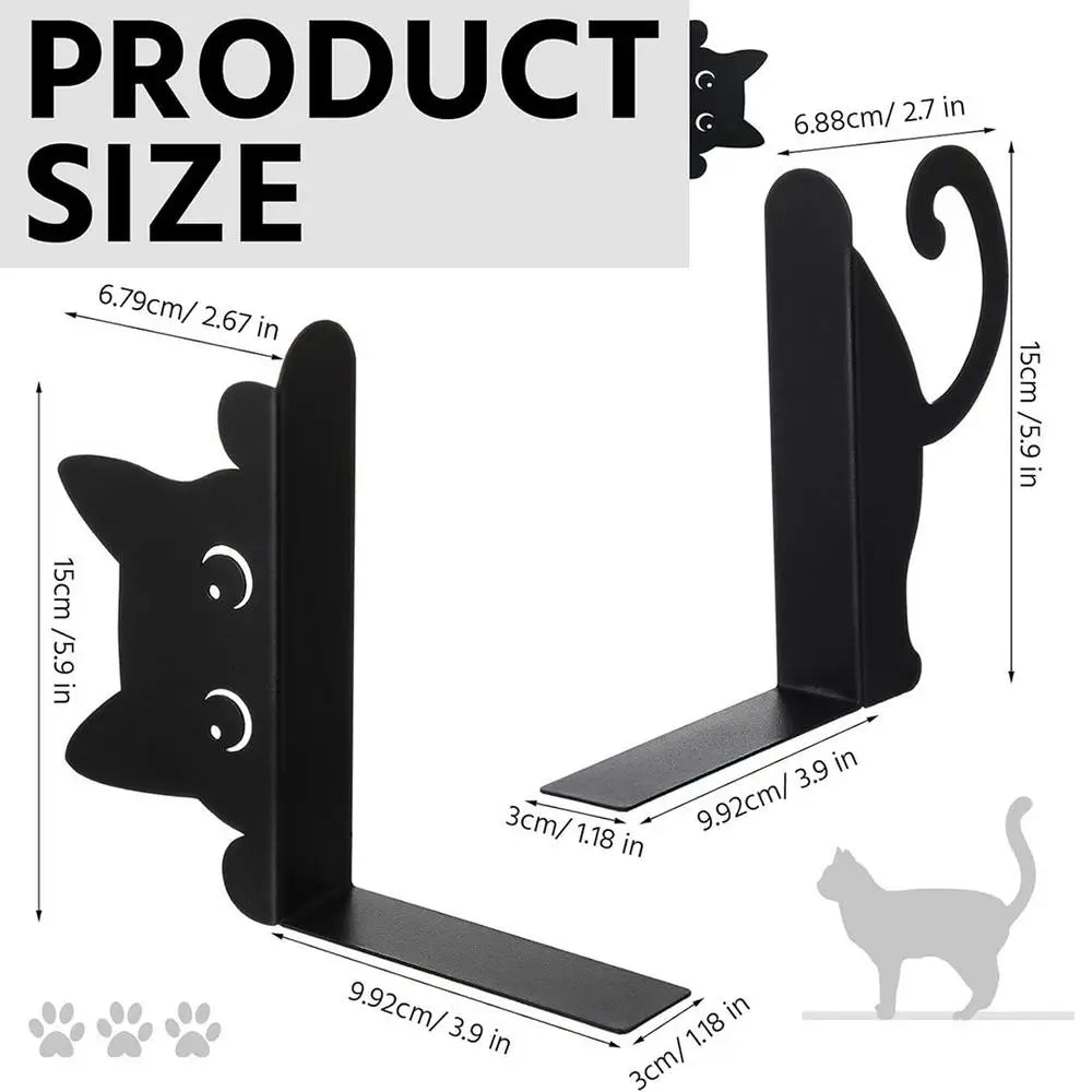Cat Bookends 2Pcs Cat Book Ends Heavy Book Stand Shelf Book rack Iron Bookends Stand Organizer Book Home Desktop Decor Oasis Select Black 2Pcs