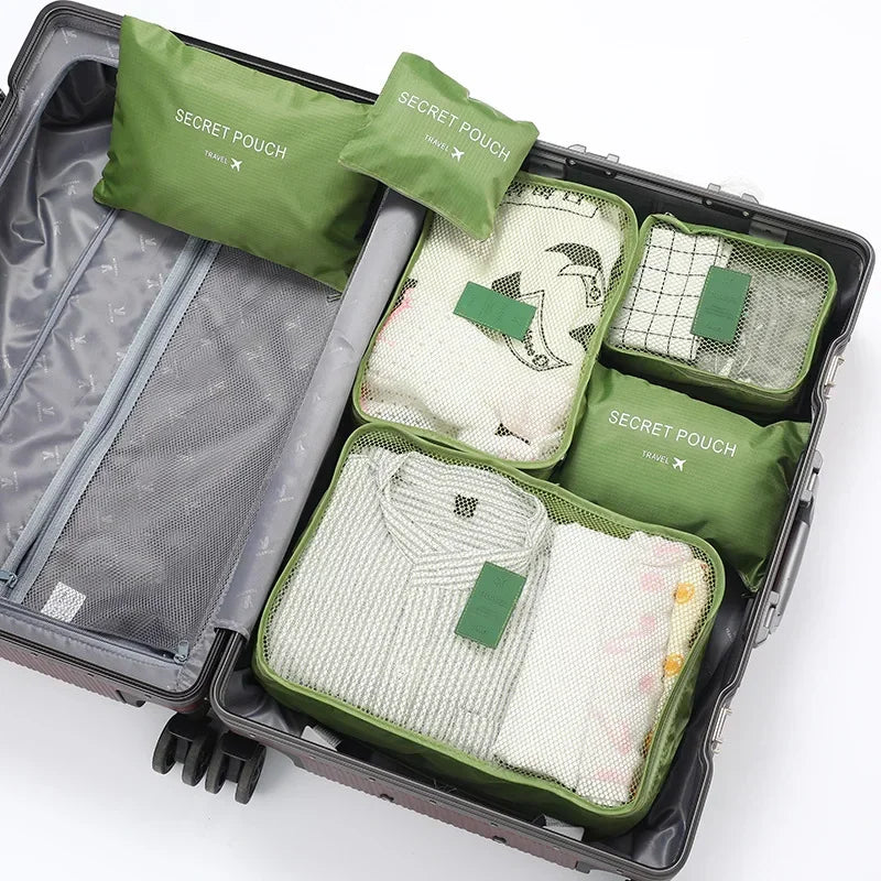 6pcs Set Travel Storage Bags Suitcase Packing Set Storage Cases Portable Luggage Organizer Clothes Shoe Foldable Organizer Oasis Select green