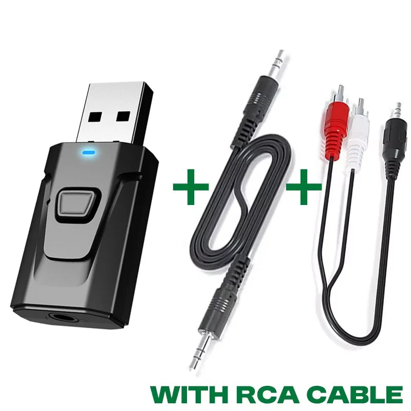 Bluetooth 5.4 Car Audio Transmitter Receiver USB Wireless Music Adapter With Mic Hands-free 3.5mm AUX/RCA For TV Headphone Car Oasis Select With RCA Cable