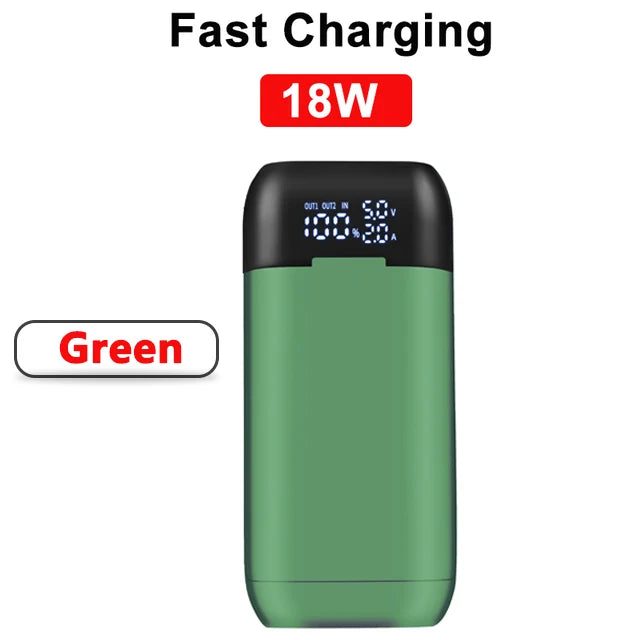 18650 Battery Charger Case DIY Power Bank Battery Charger Portable QC3.0 PD 18W Fast Charging Case for Lithium Batteries Oasis Select 18W Green LED