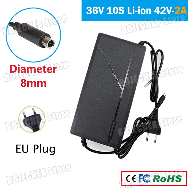 36V 2A Lithium Battery Charger Fast Charging Diameter 8mm 42V 2A 10S Li-ion Battery Pack Charger Power Supply Adapter For xiaomi Oasis Select 36V 2A EU