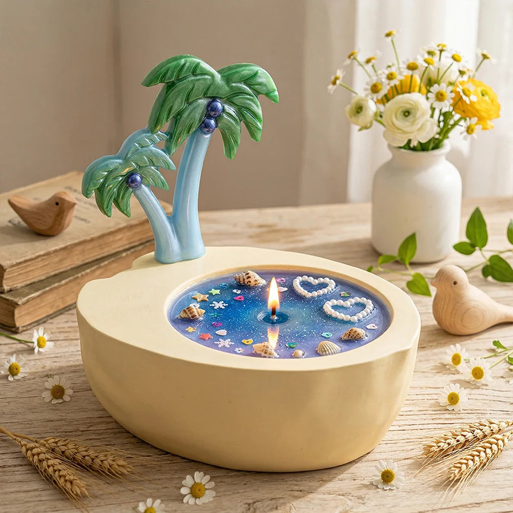Palm Tree Coconut Bowl Silicone Mold | DIY Resin Cement Candle