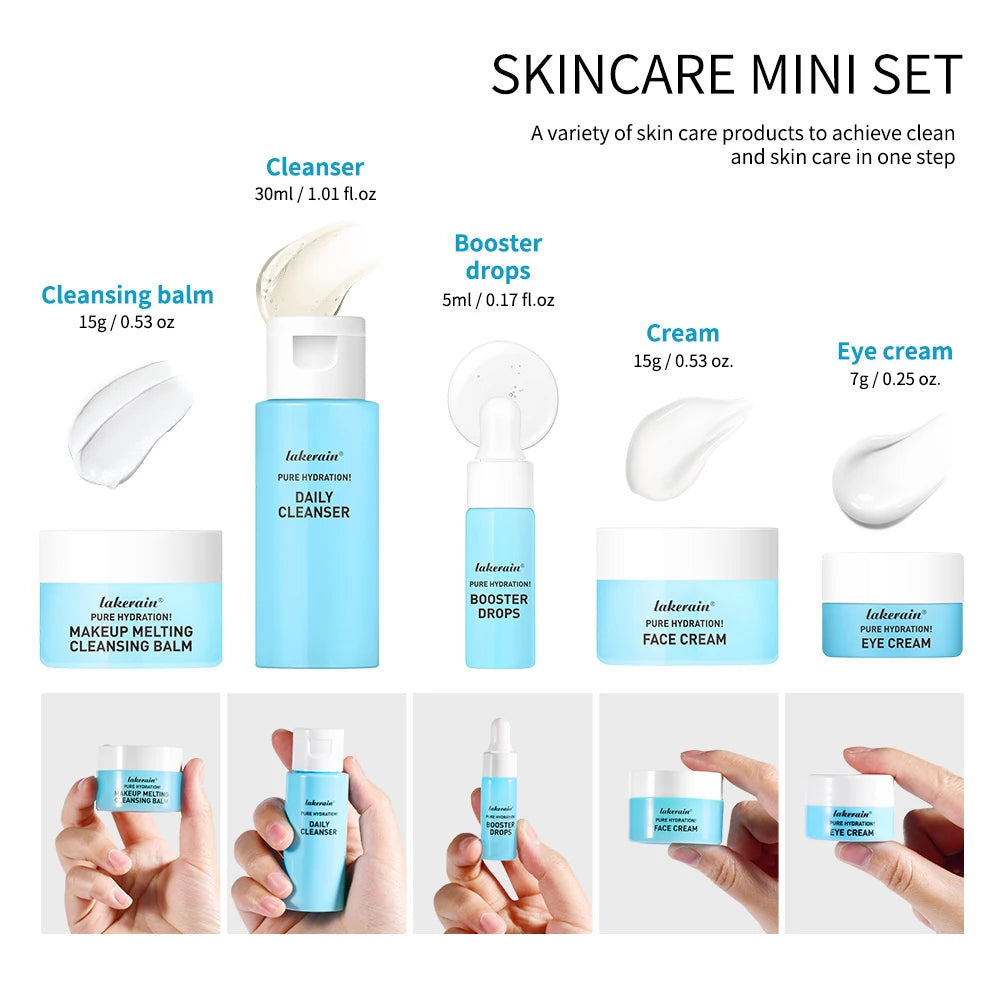 Travel Size Skincare Set Cleanser Makeup Remover Moisturiser & Eye Cream For Hydrating Skin Mini Sizes Kit Gift for Girl Woman Oasis Select
