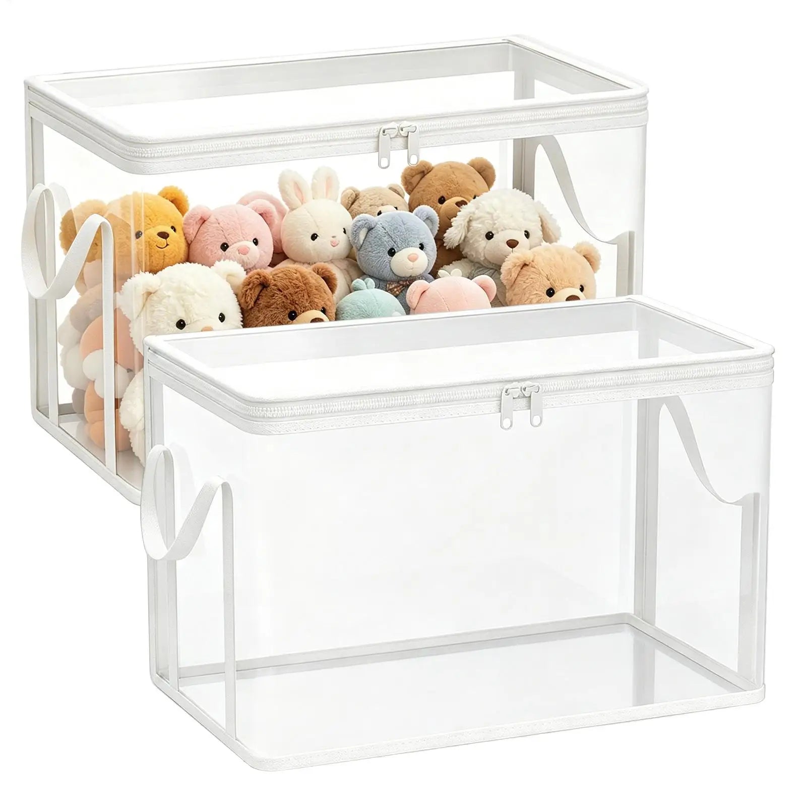 Stuffed Toy Storage Box 2-Pieces Plush Dolls Chest Bins Doll Storage Container for Living Room Playroom Study Room Balcony Oasis Select