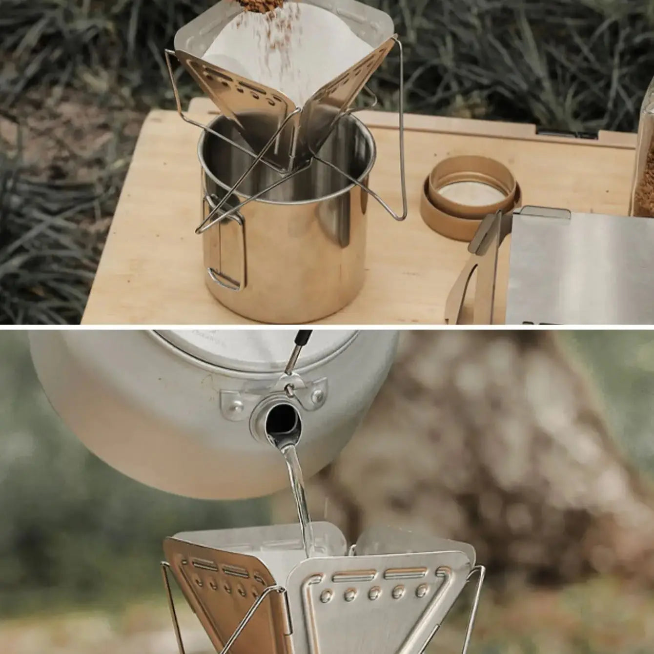 1PC Portable Outdoor Camping Coffee Filter Holder Stainless Steel Folding Funnel with Stand Filter Cup Coffee Drip Holder Oasis Select