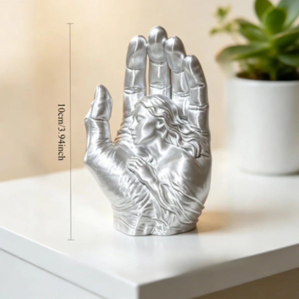 Modern Hand with Woman Figurine Minimalist Art Sculpture Abstract Statue Craftwork Ornament for Home Office Desktop Decor Gifts Oasis Select Hand silver 10x6.8x5.2cm