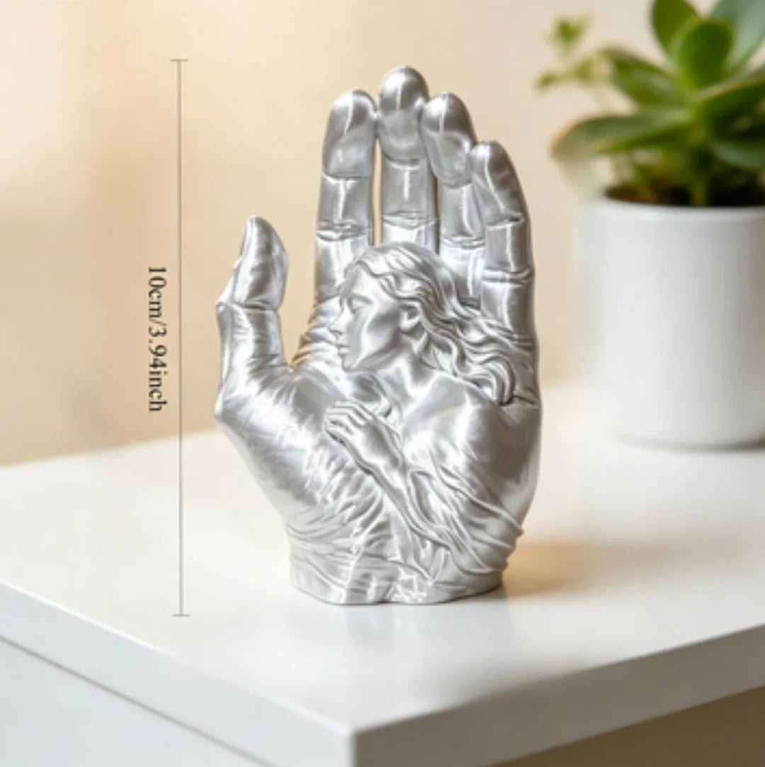 Modern Hand with Woman Figurine Minimalist Art Sculpture Abstract Statue Craftwork Ornament for Home Office Desktop Decor Gifts Oasis Select Hand silver 10x6.8x5.2cm