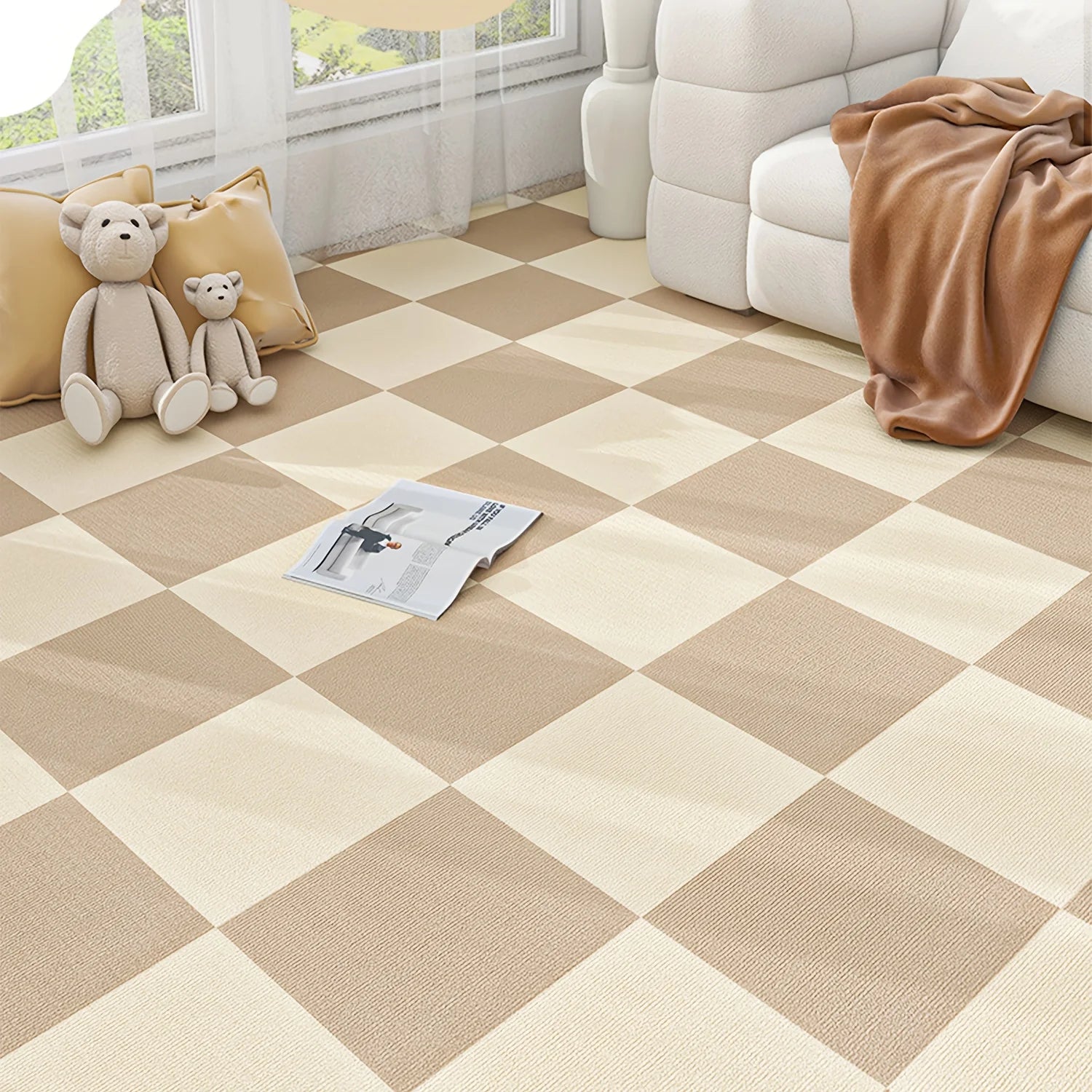 30X30cm Self-adhesive Anti Slip Splicing Block Floor Mute Rug Bedroom Mat Carpet Water Absorption and Anti Slip Living Room Home Oasis Select