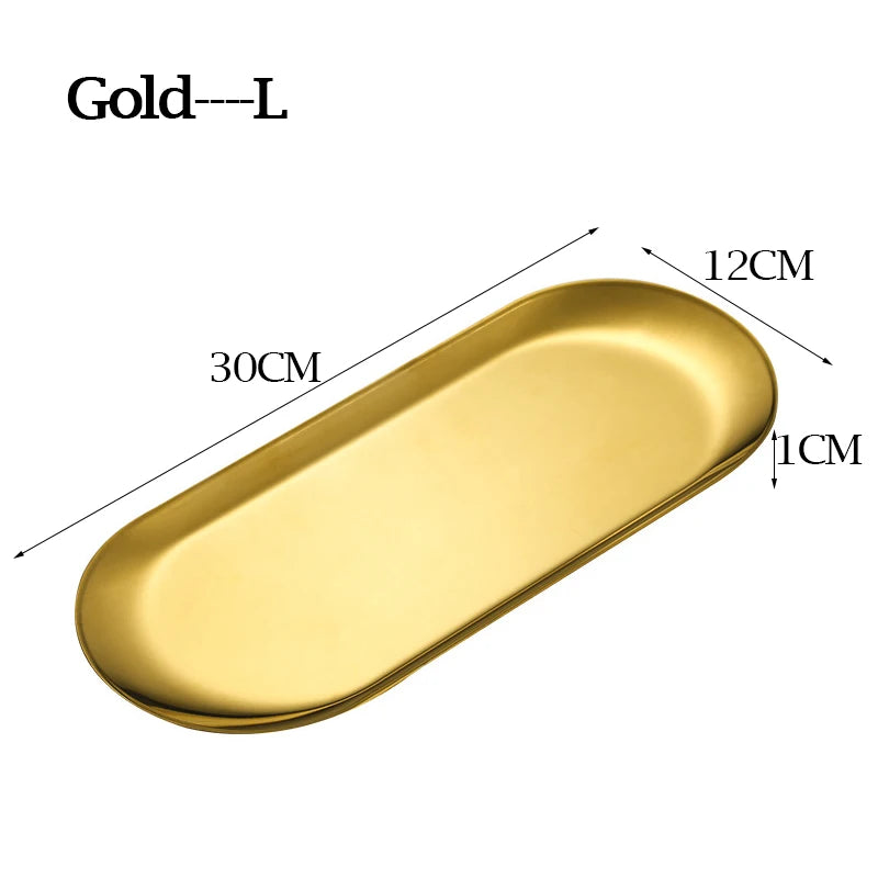 3-Piece Stainless Steel Serving Plate Set – Gold Silver Rose Gold Serving Plate Set Oasis Select Gold--L