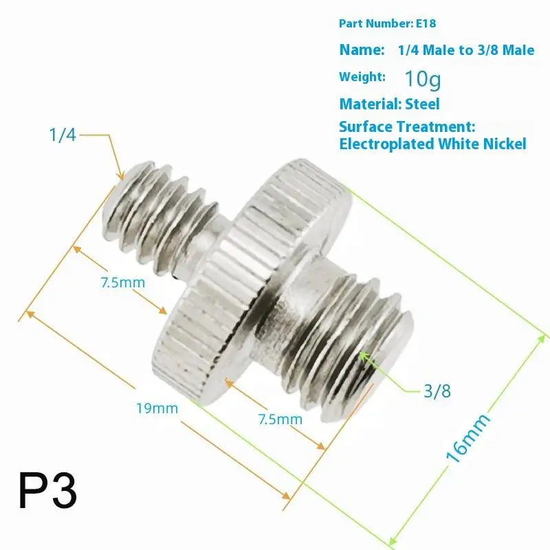 1/4" to 3/8" Male Tripod Screw Mount Adapter | Metal Camera