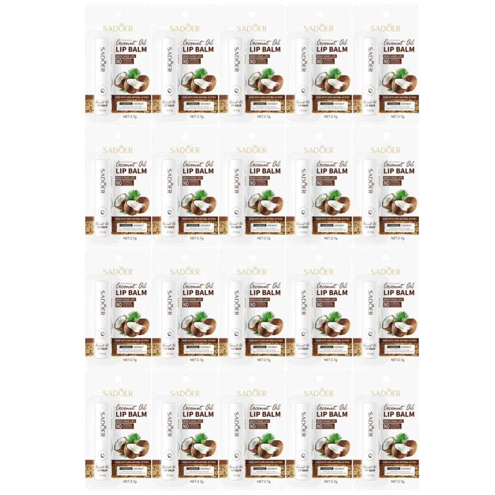 SADOER Coconut Lip Balm 2.7g – Moisturizing Daily Lip Care Coconut Lip Balm Oasis Select 20 Pcs