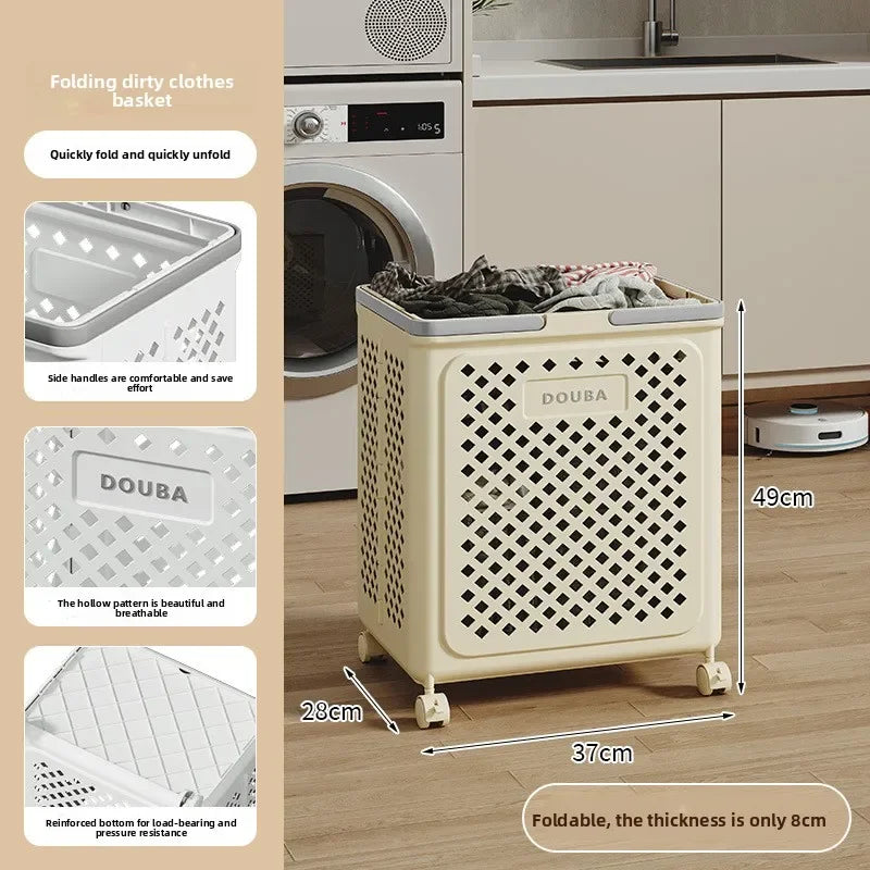 Multi-functional Toilet bathroom laundry basket folding dirty clothes storage basket with wheels removable laundry basket Oasis Select