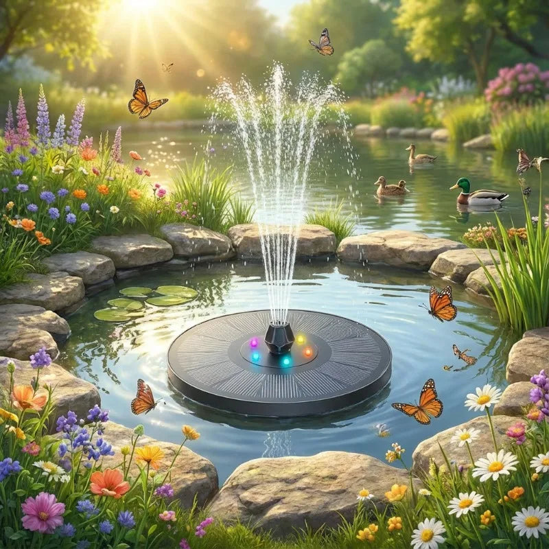 3W Solar Water Fountain with Colorfuls Light and 7 Different Nozzles, Ideal Outdoor Water Feature Decoration for Garden Pond Etc Oasis Select