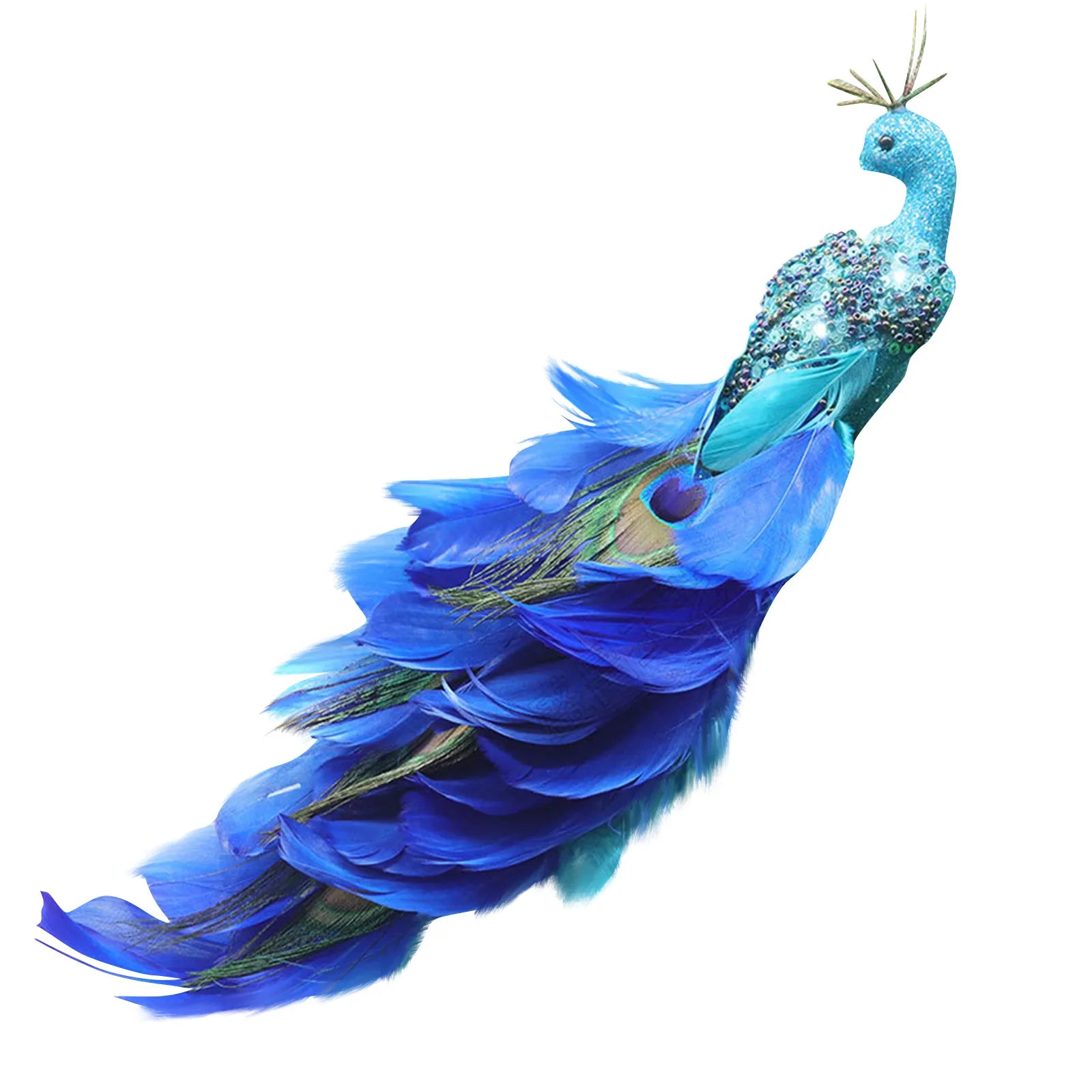 Glitter Blue Peacock Christmas Ornament with Real Tail Feather Christmas Ornament Oasis Select 1PC One Size