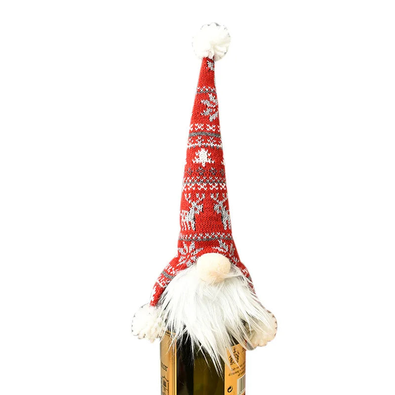 Faceless Christmas Decoration Items Knitted Old Man Wine Bottle Covers Figurine Wine Caps Wine Bottle Decorations Oasis Select