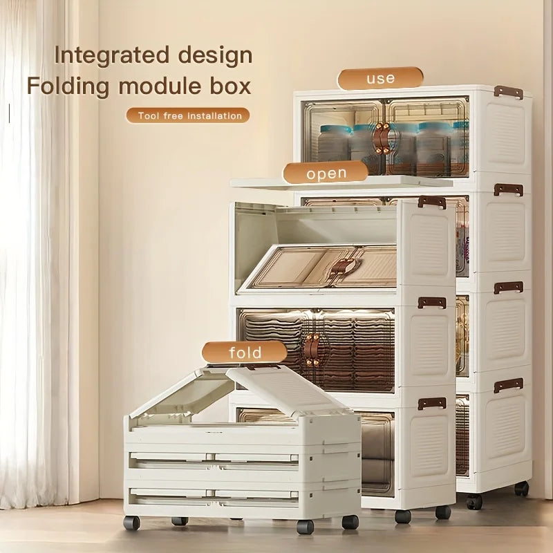 48cm Wide Foldable Storage Cabinet with Rolling Wheels,3-6 Tier White/Black, for Bathroom/Bedroom/Living Room Organization Oasis Select