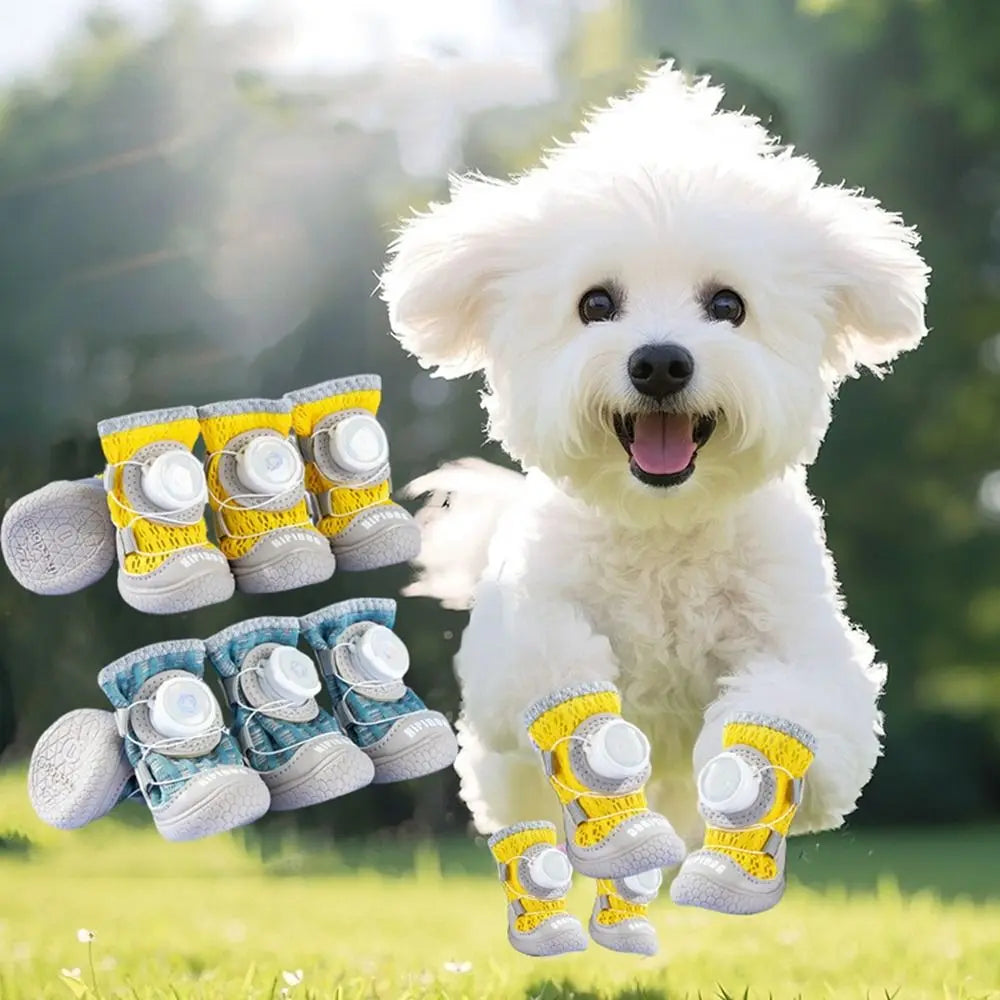 4Pcs/Set Fashion Breathable Button Dog Shoes Anti-slip Comfortable Dog Footwear Soft Sole Reflective Dogs Mesh Shoes Summer Oasis Select