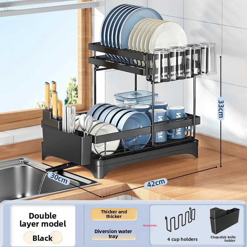 Kitchen Bowl Rack Drain Rack Tableware Plate Storage Shelf Household Multifunctional Countertop Cupboard Oasis Select Black 4 cups