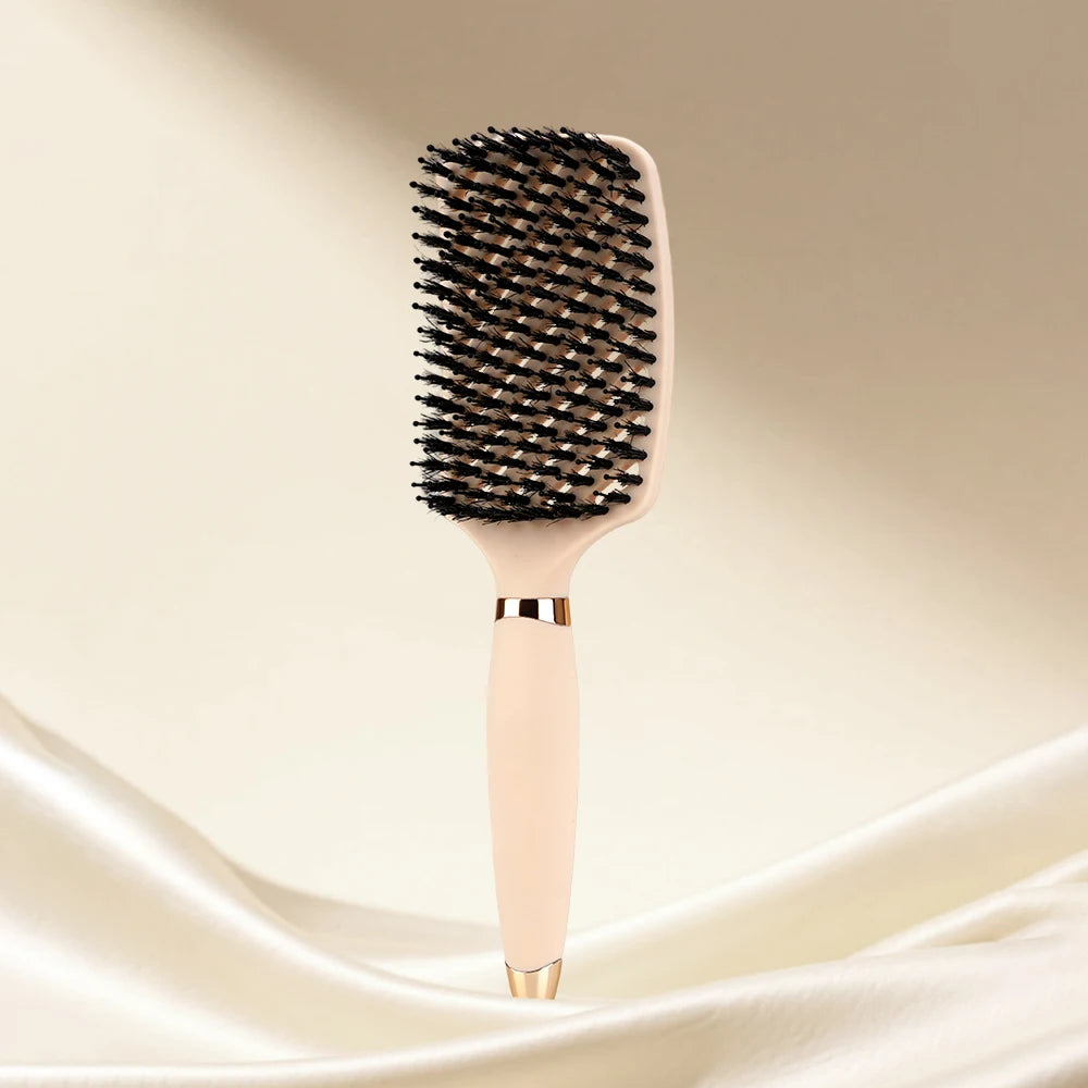 Hog Bristle Hollow-Out Anti-Static Comb Suitable For Both Dry And Wet Hair, Styling Tool With Combing And Massage Functions Oasis Select 3165mane-brown-02