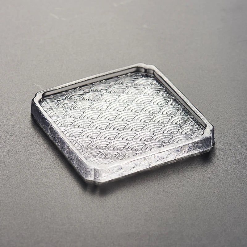 Glass Sea Wave Pattern Glass Coaster Square Round Whiskey Teacup Kung Fu Tea Cup Mat Saucer Wine Tumbler Holder Oasis Select Square Glazed about 7.7cm