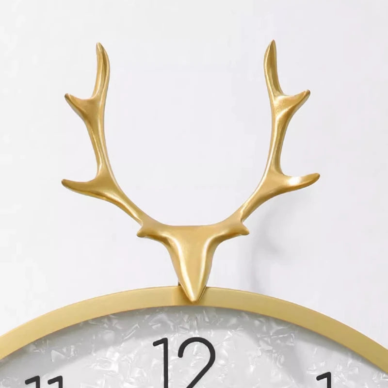 Golden Deer Horn Hanging Clock Pendant Light Luxury Dial Silent Living Room Modern and Simple Home Wall Decoration Oasis Select