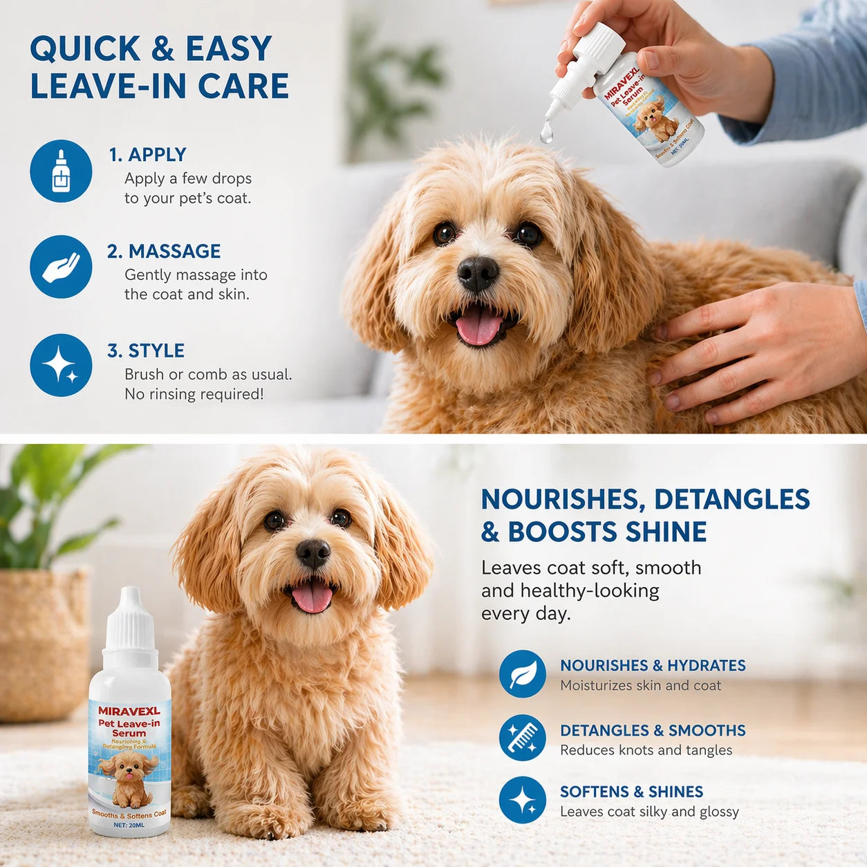 Dog & Cat Leave-In Serum - Detangling & Hydrating Pet Conditioner, Anti-Frizz Grooming Formula for Soft, Smooth & Shiny Coats Oasis Select